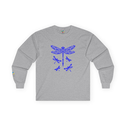 Native Dragonfly in Blue Unisex Long Sleeve Tee