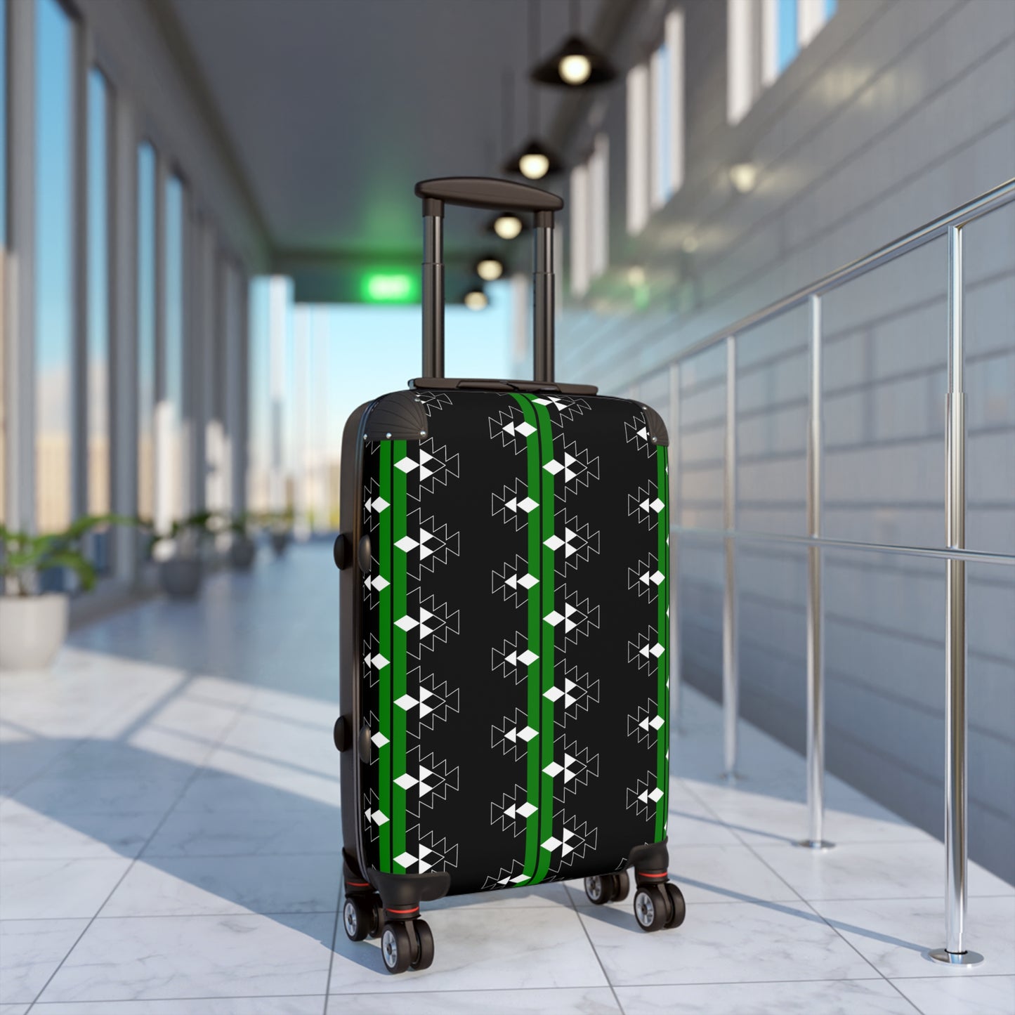 Green Native Woven Stories Suitcases