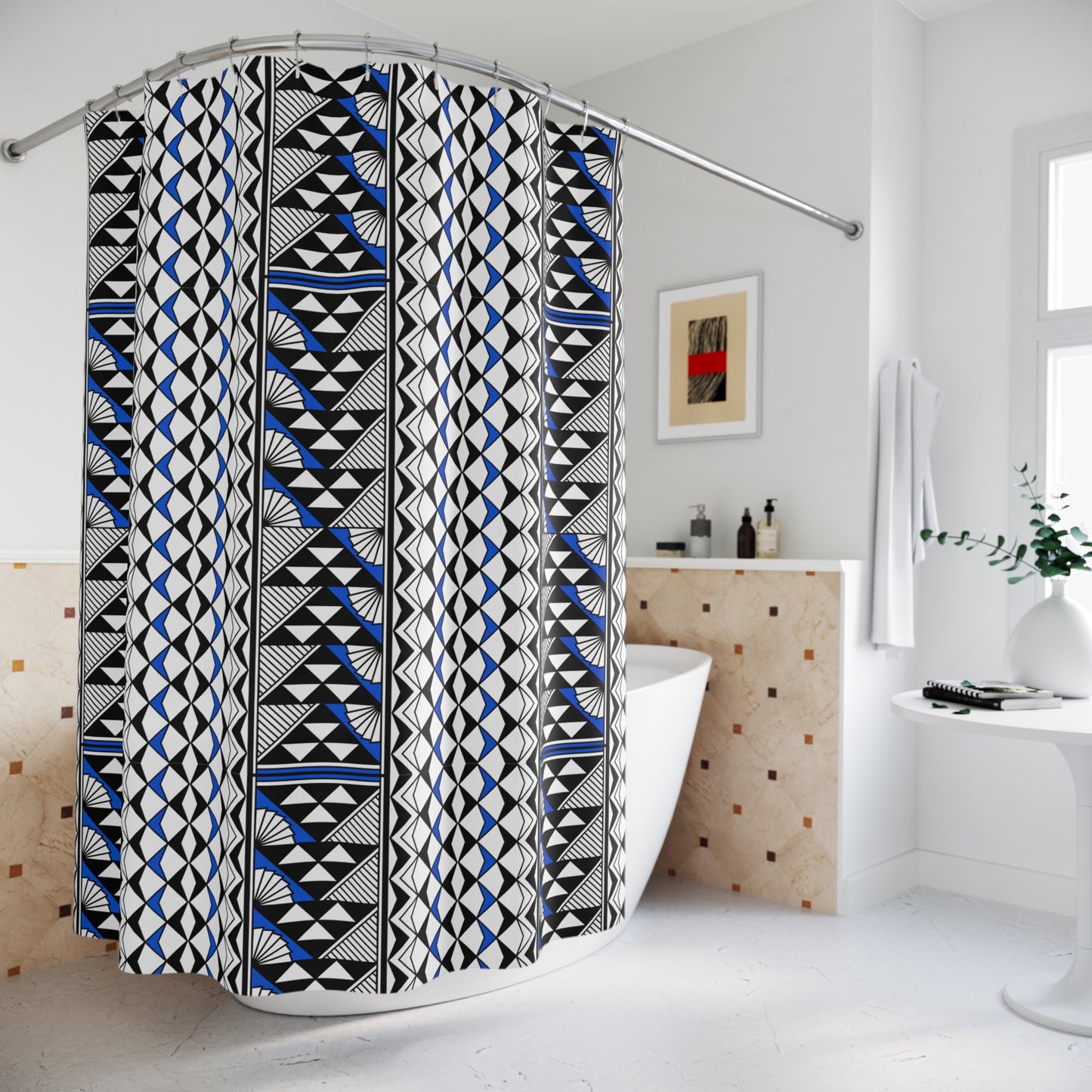 Southwest Rain and Sun in Blue Shower Curtains