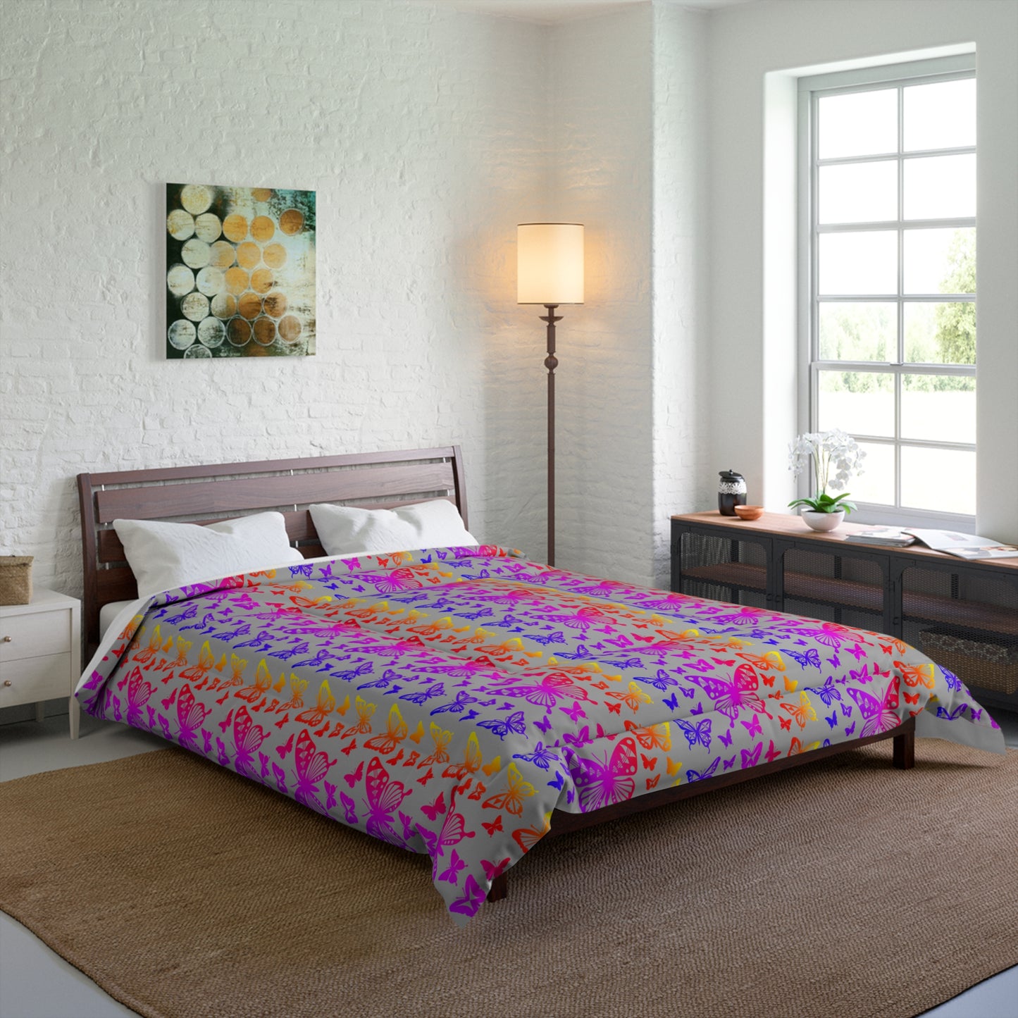 Native Butterflies on Gray Comforter