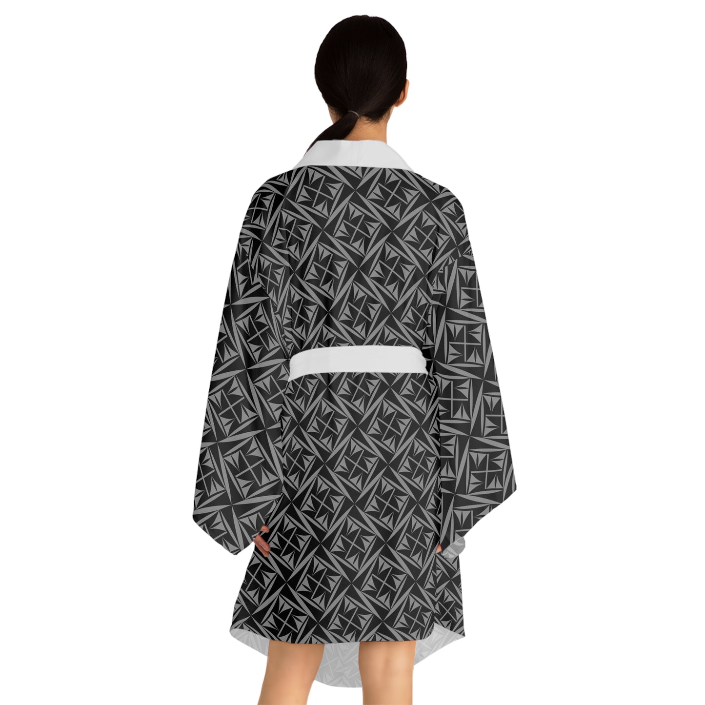 Sacred Winds in Charcoal Kimono Robe – Where Comfort Meets Native Grace