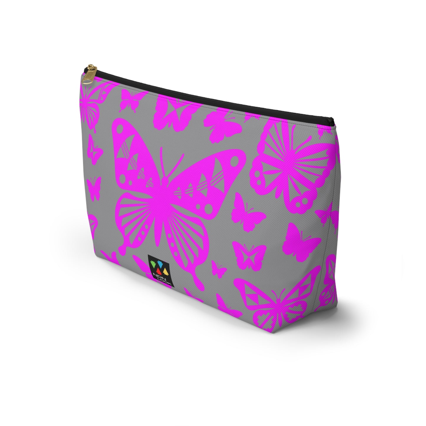 Pink Butterflies on Gray Pouch w T-bottom