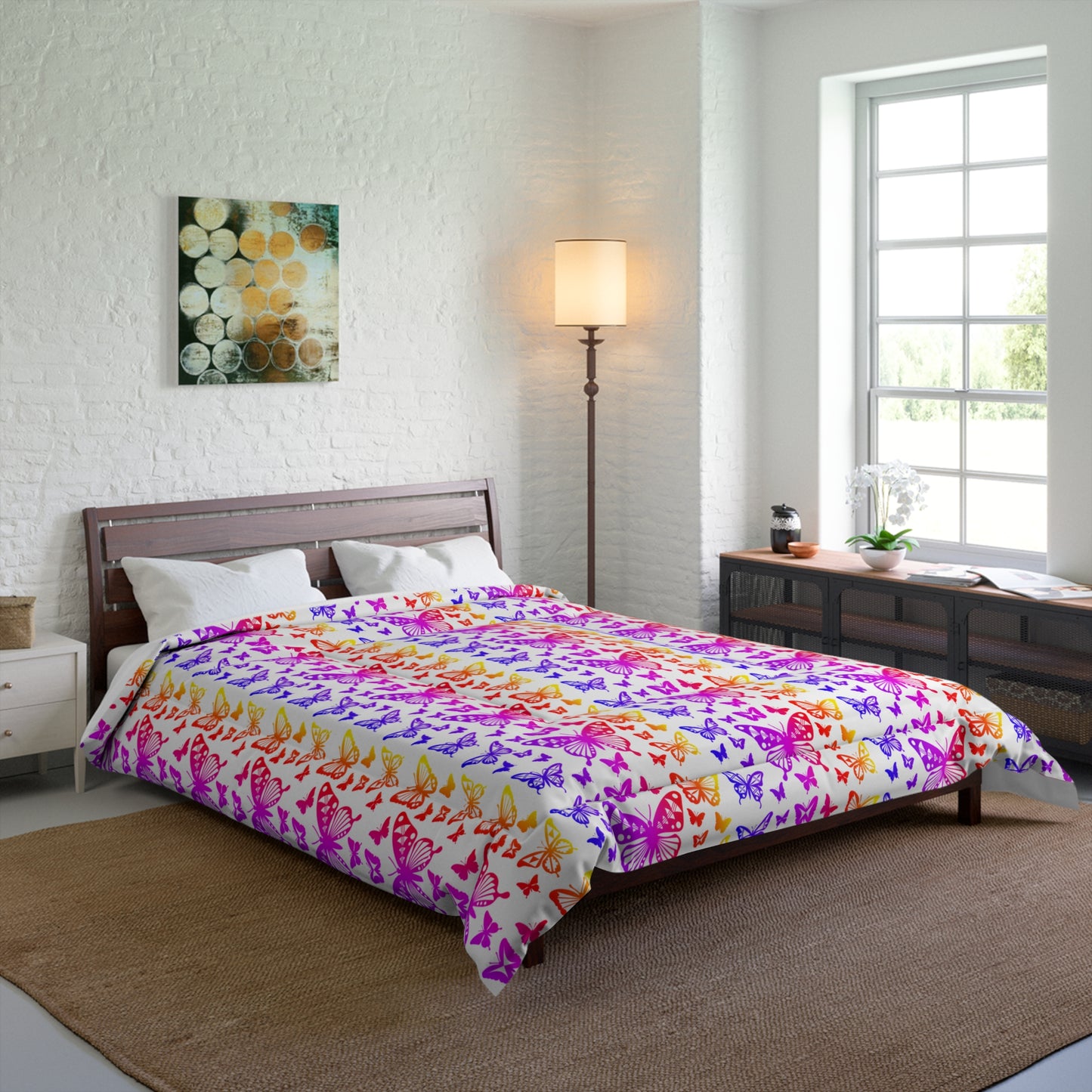 Native Butterflies on White Comforter