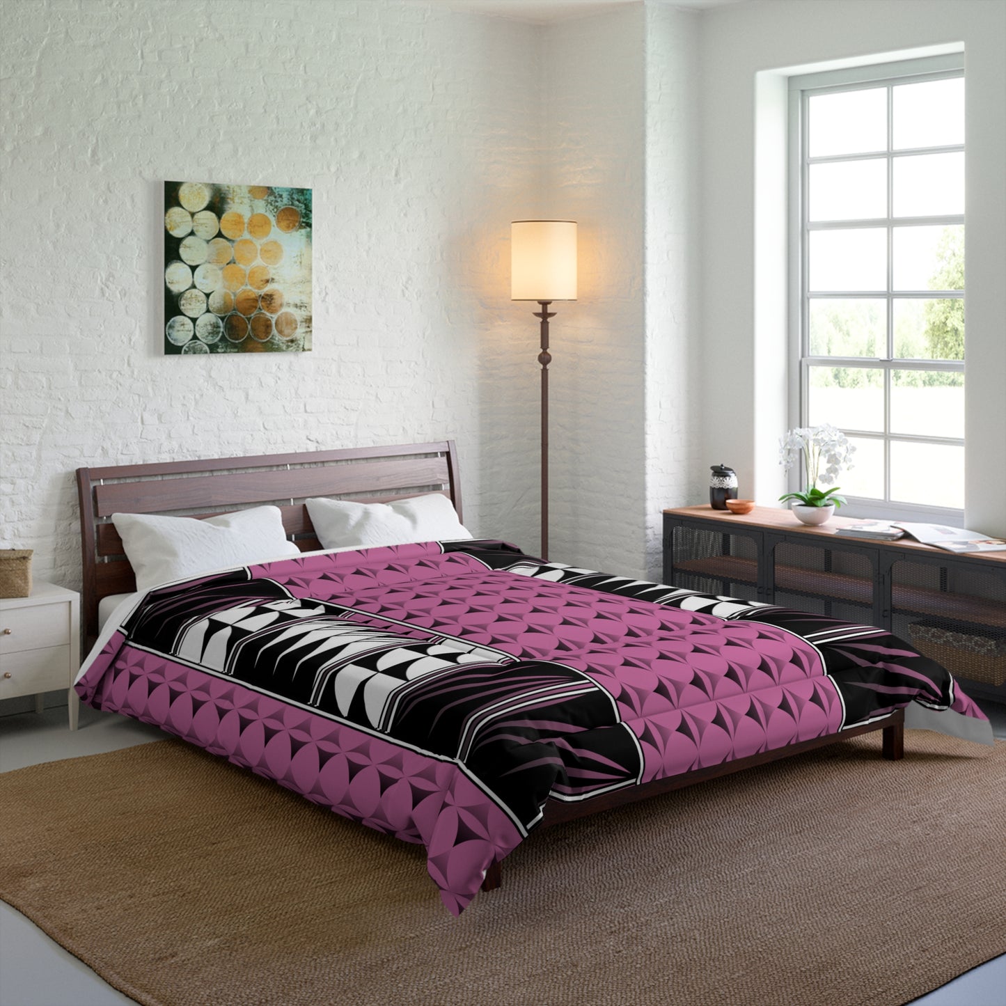 Southwest Feather Blessing on Light Pink Comforter