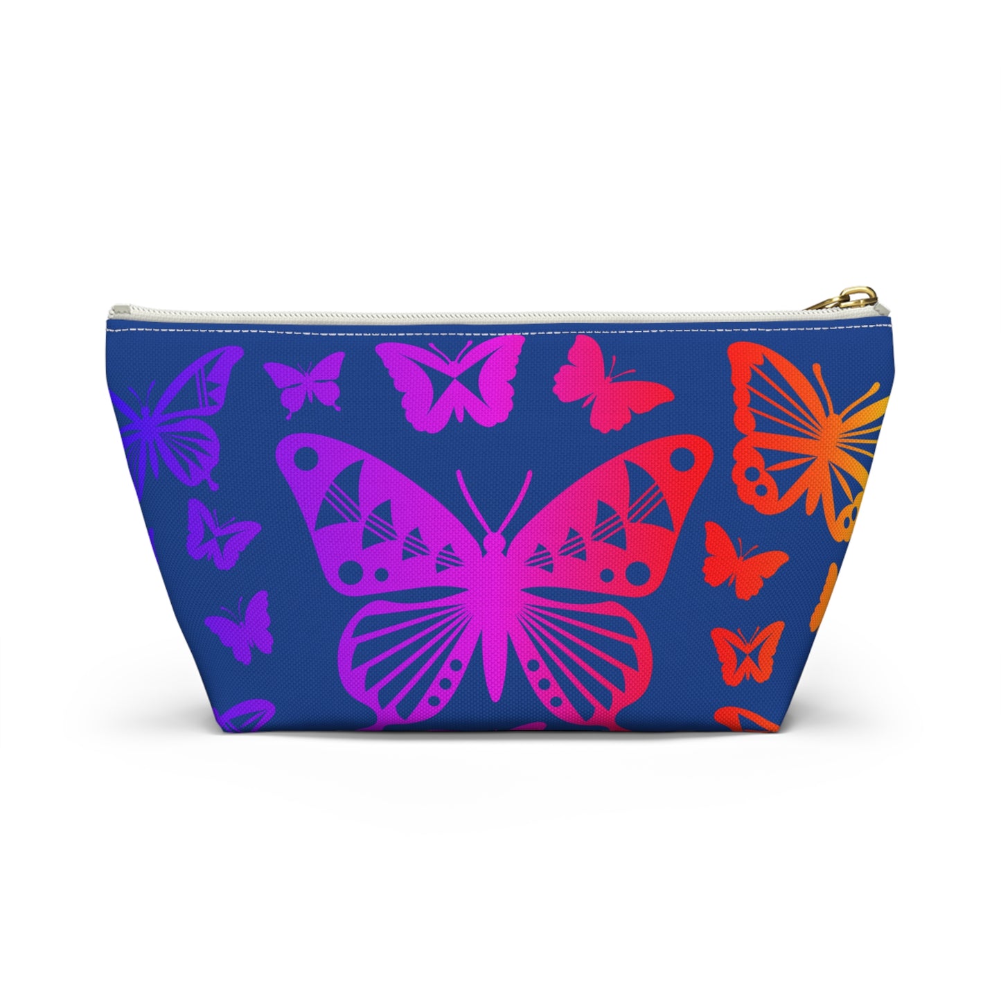 Rainbow Butterflies on Navy Pouch w T-bottom
