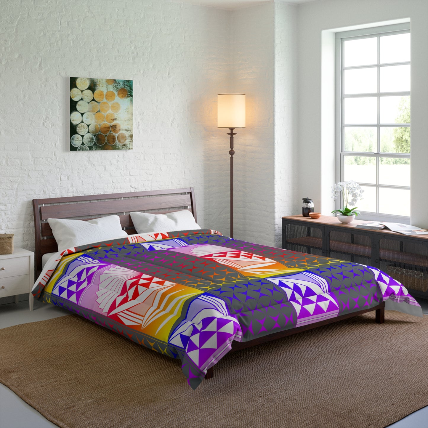 Rainbow Sunrise in Gray Comforter