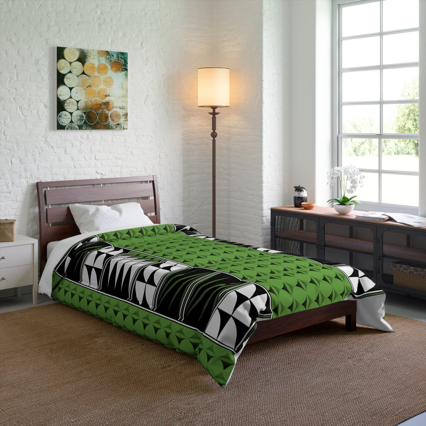 Southwest Feather Blessing on Green Comforter