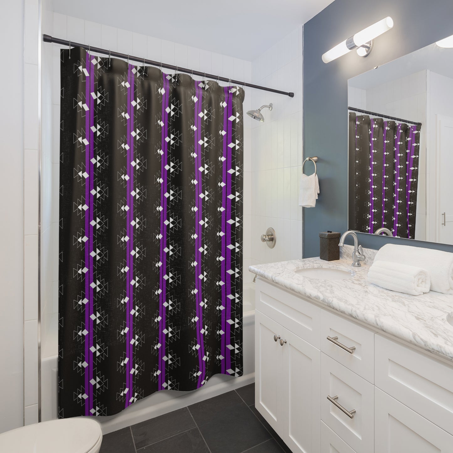 Purple Native Woven Stories Shower Curtains