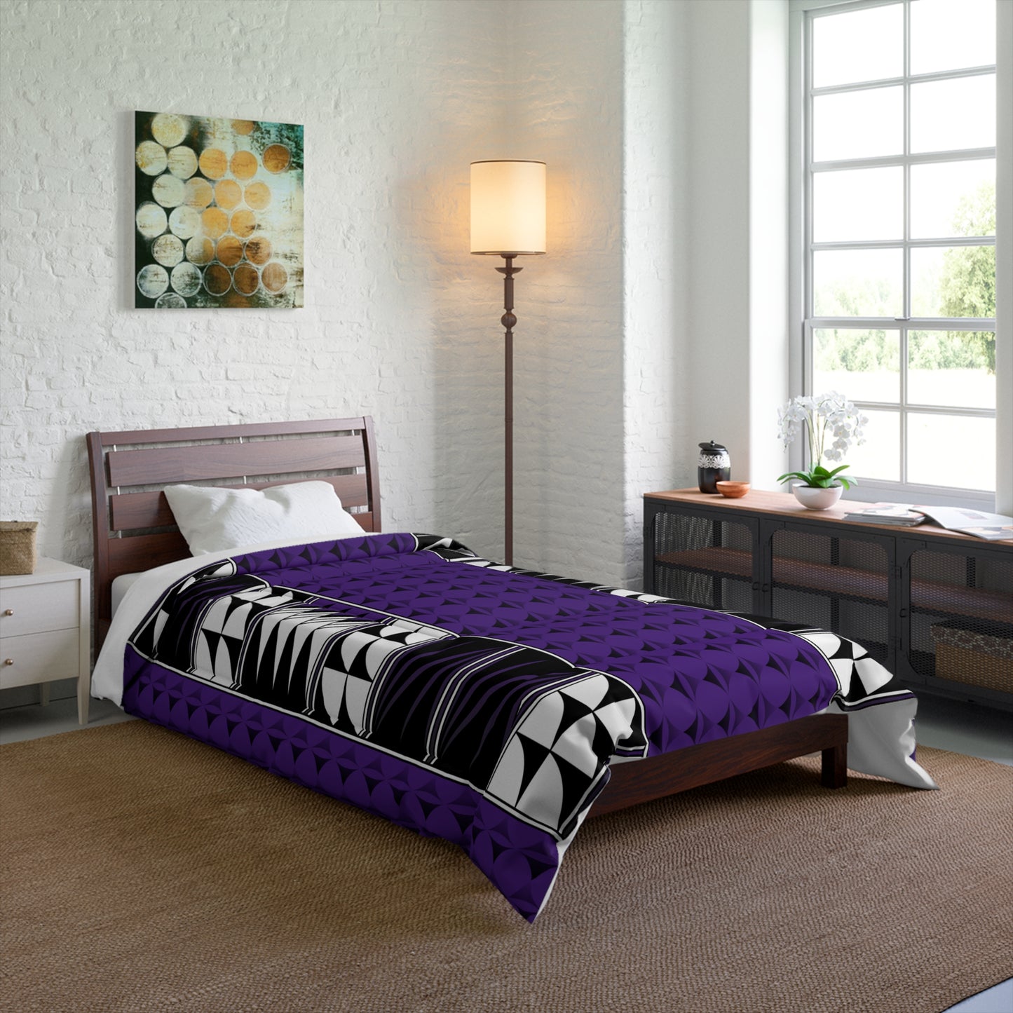 Southwest Feather Blessing on Purple Comforter