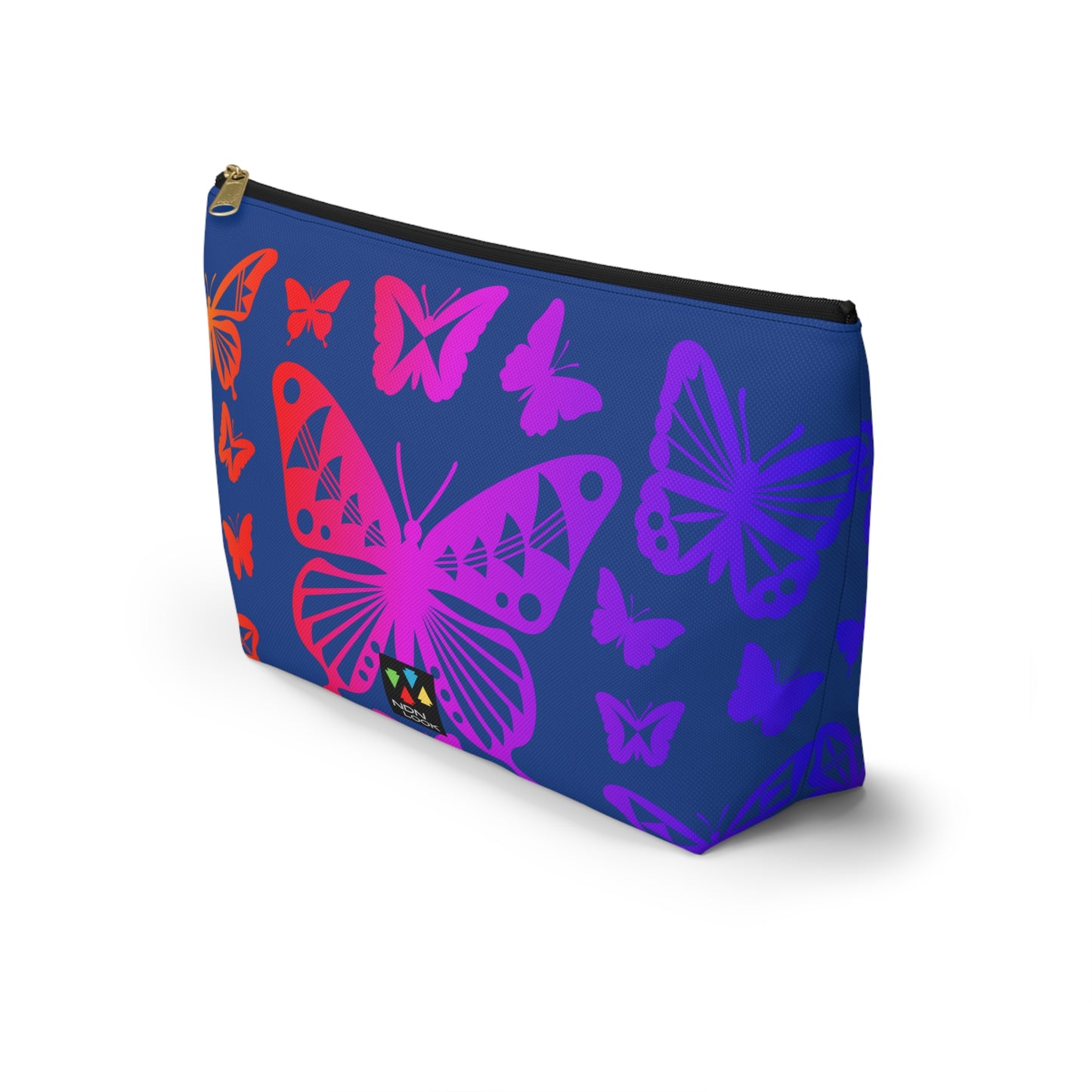 Rainbow Butterflies on Navy Pouch w T-bottom