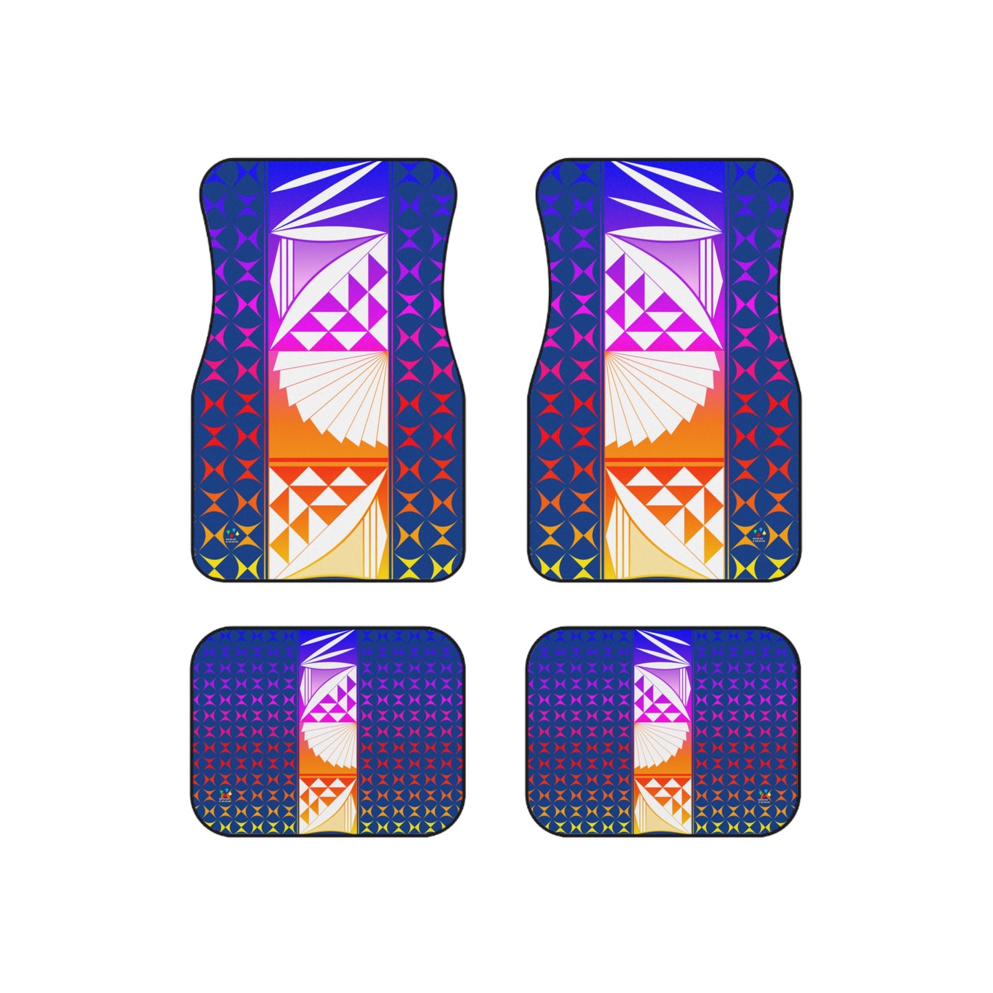 Rainbow Sunrise on Blue Car Mats (Set of 4)