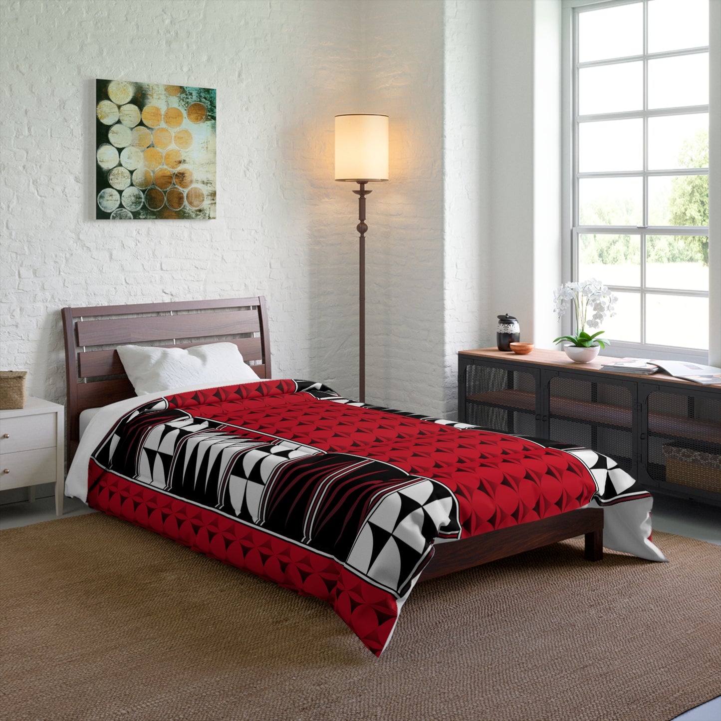 Southwest Feather Blessing on Dark Red Comforter