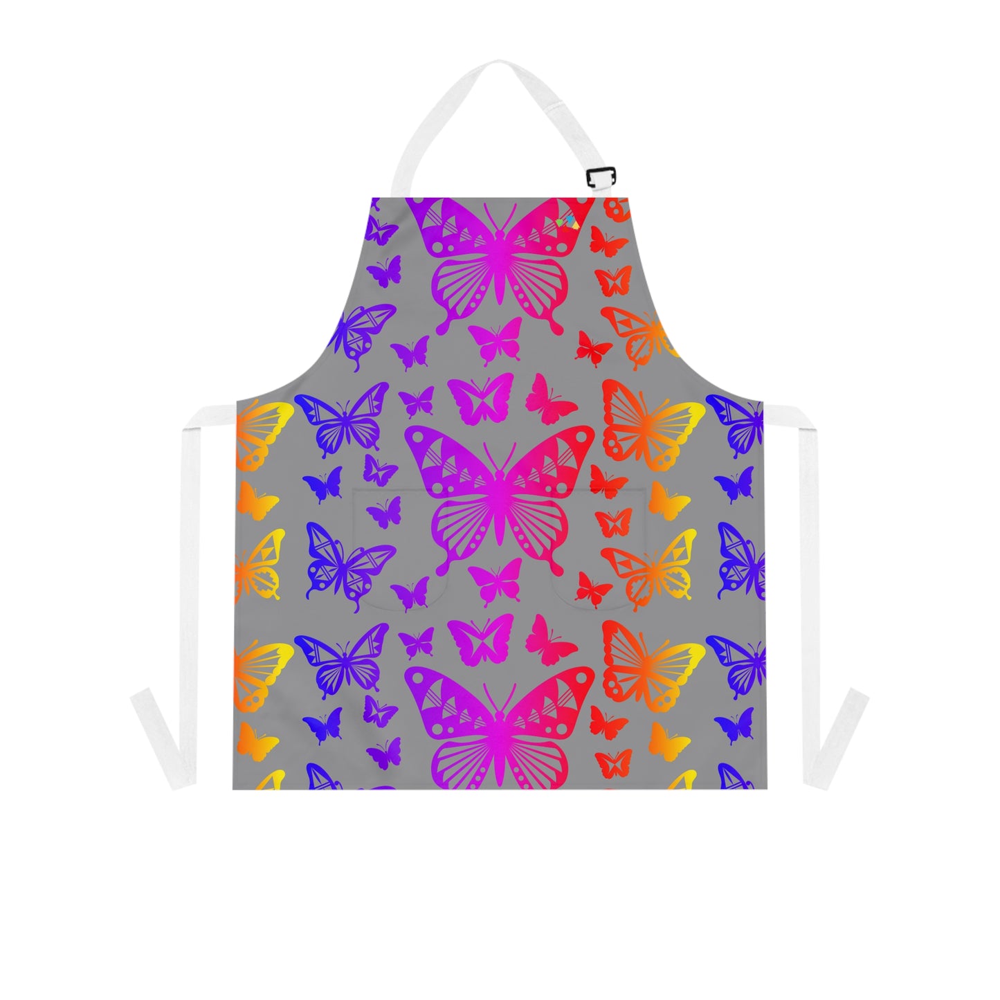 Rainbow Butterflies on Gray Two Pocket Apron