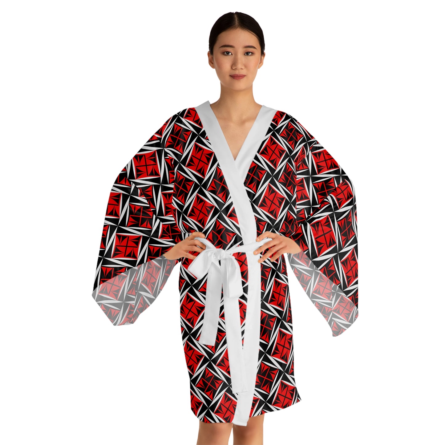 Sacred Winds in Red Kimono Robe – Where Comfort Meets Native Grace