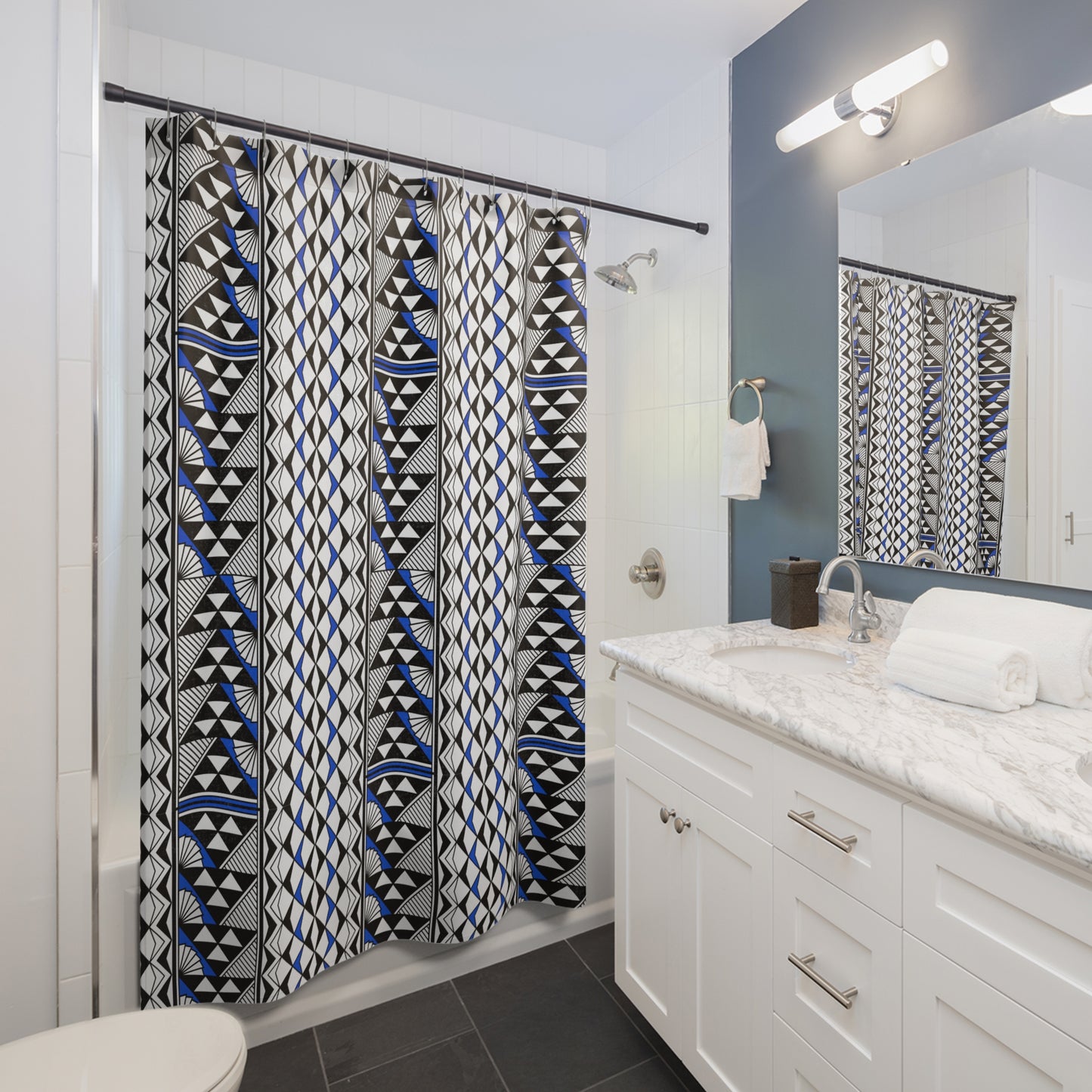 Southwest Rain and Sun in Blue Shower Curtains