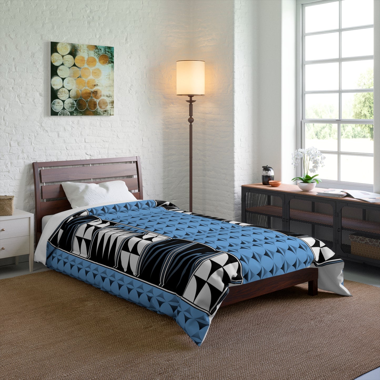 Southwest Feather Blessing on Light Blue Comforter