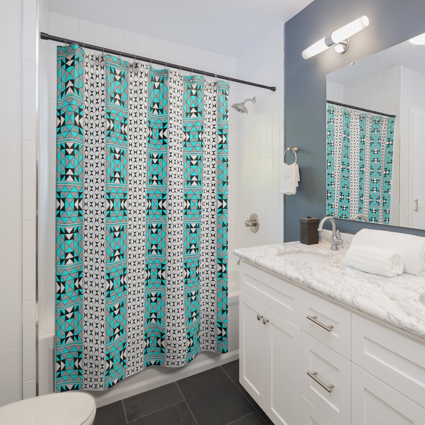 Southwest Mountains in Turquoise Shower Curtains