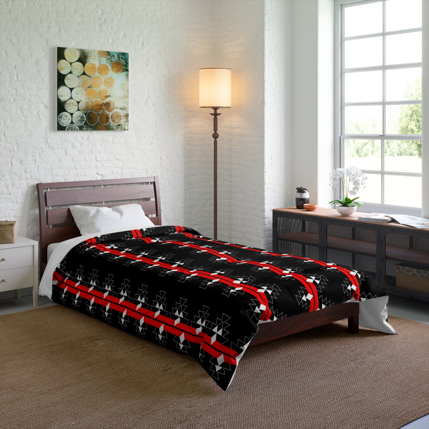 Native Woven Stories on Black Comforter
