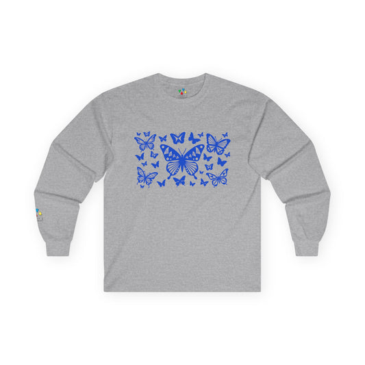 Butterfly Dance in Blue Unisex Long Sleeve Tee