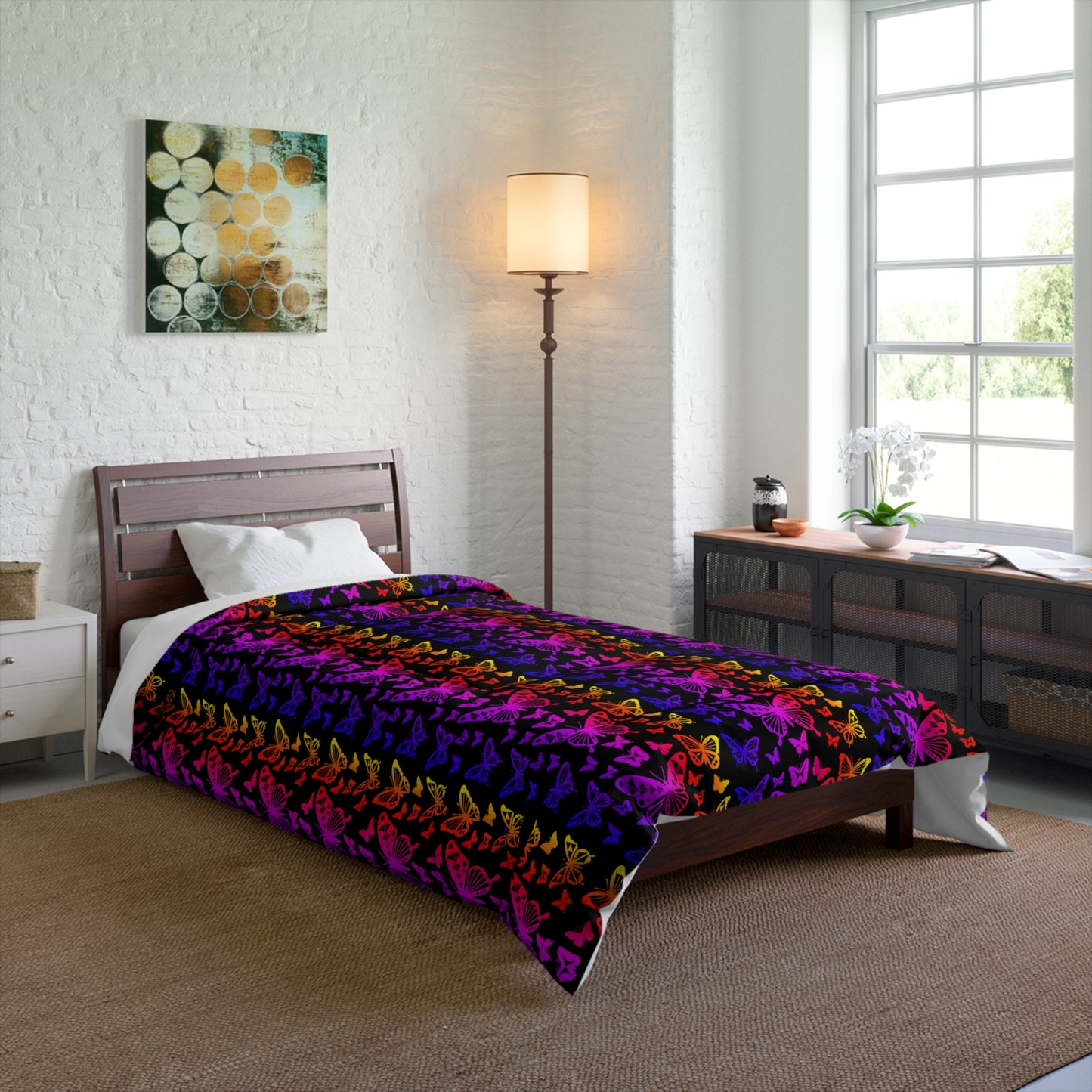 Native Butterflies on Black Comforter
