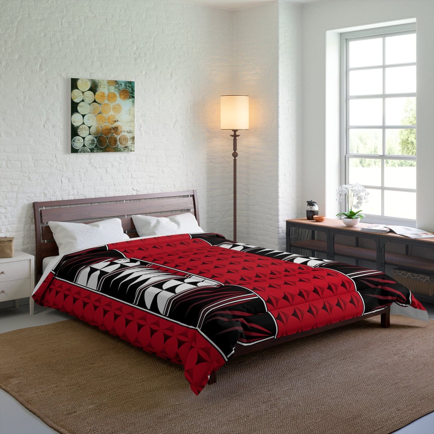 Southwest Feather Blessing on Dark Red Comforter