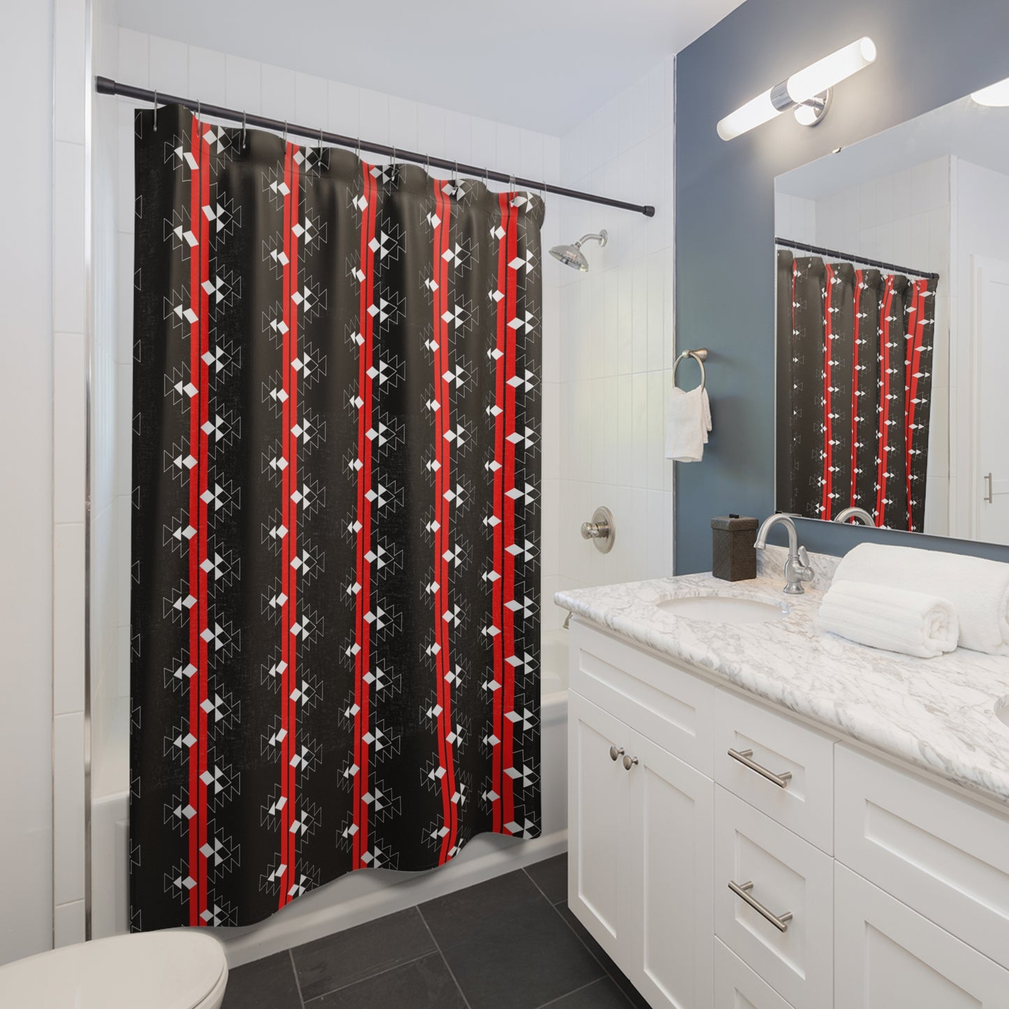 Red Native Woven Stories Shower Curtains