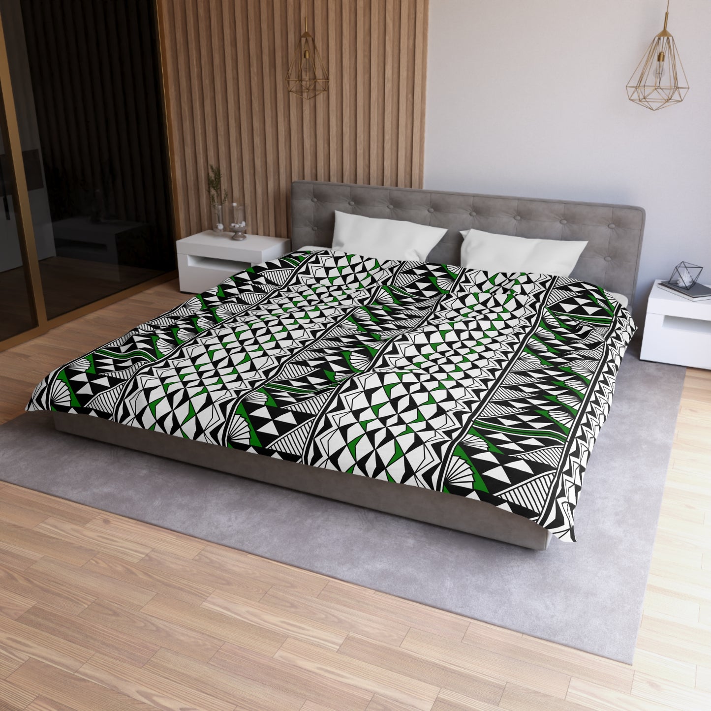 Sun and Rain in Green Microfiber Duvet Cover