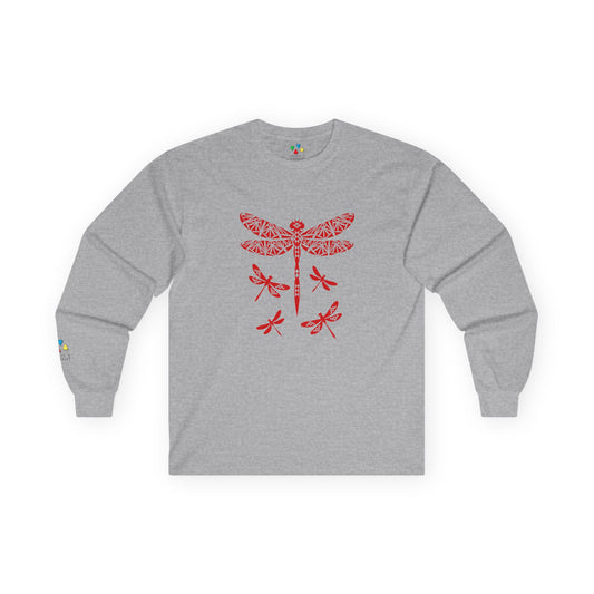 Native Dragonfly in Red Unisex Long Sleeve Tee