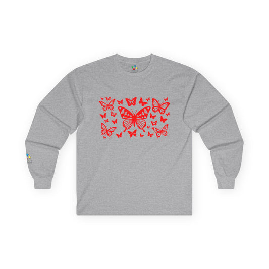 Butterfly Dance in Red Unisex Long Sleeve Tee