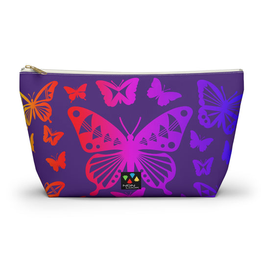 Rainbow Butterflies on Purple Pouch w T-bottom