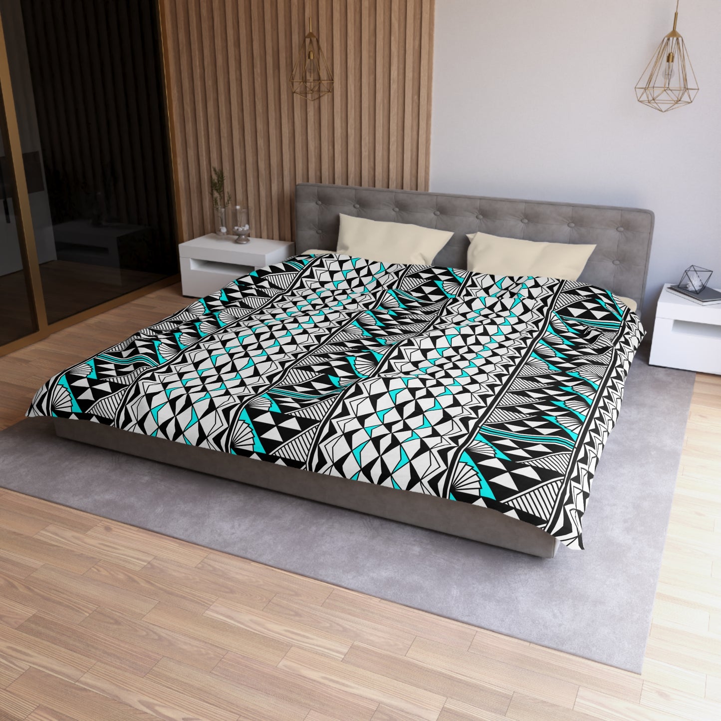 Sun and Rain in Turquoise Microfiber Duvet Cover