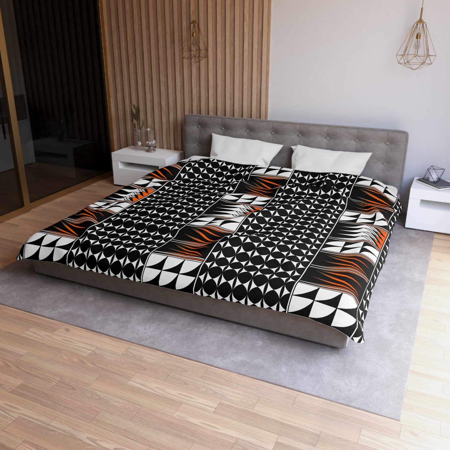 Blessed Feathers in Orange Microfiber Duvet Cover