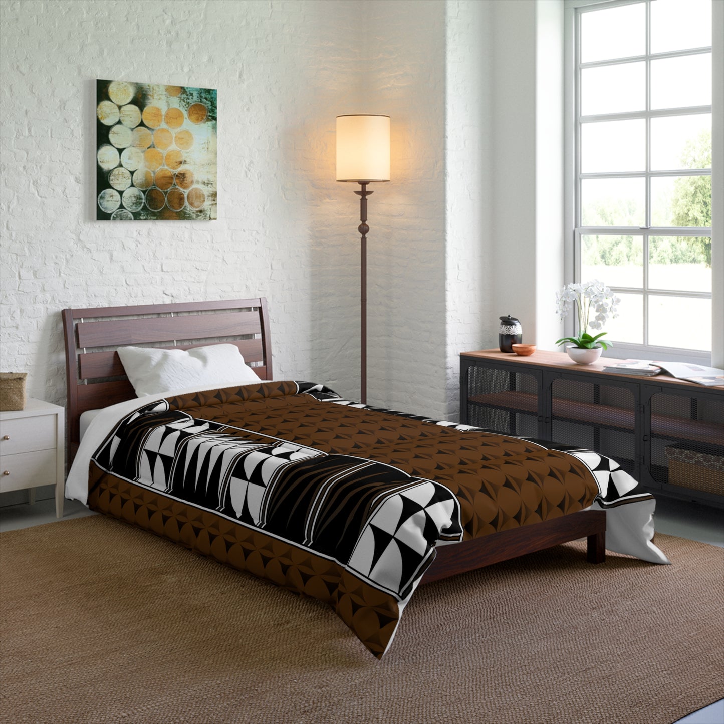 Southwest Feather Blessing on Dark Brown Comforter