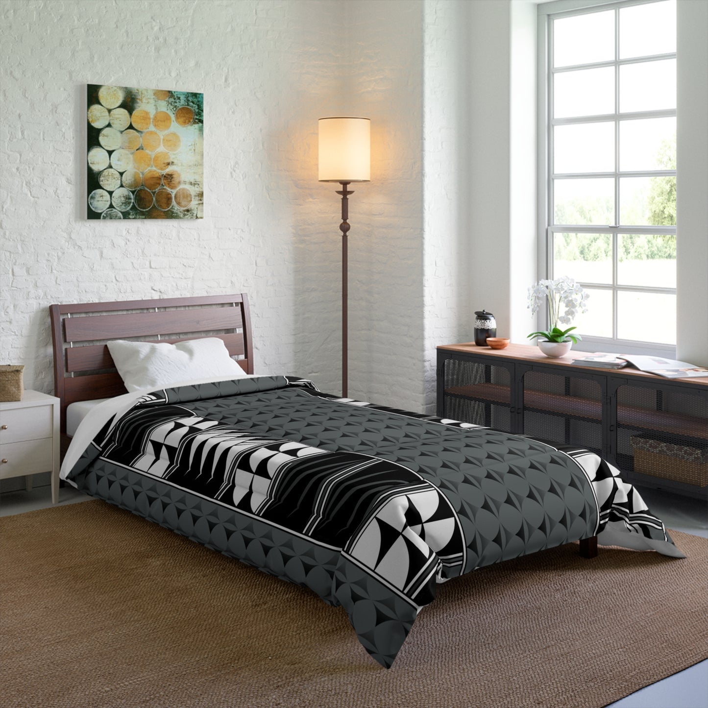 Southwest Feather Blessing on Dark Gray Comforter