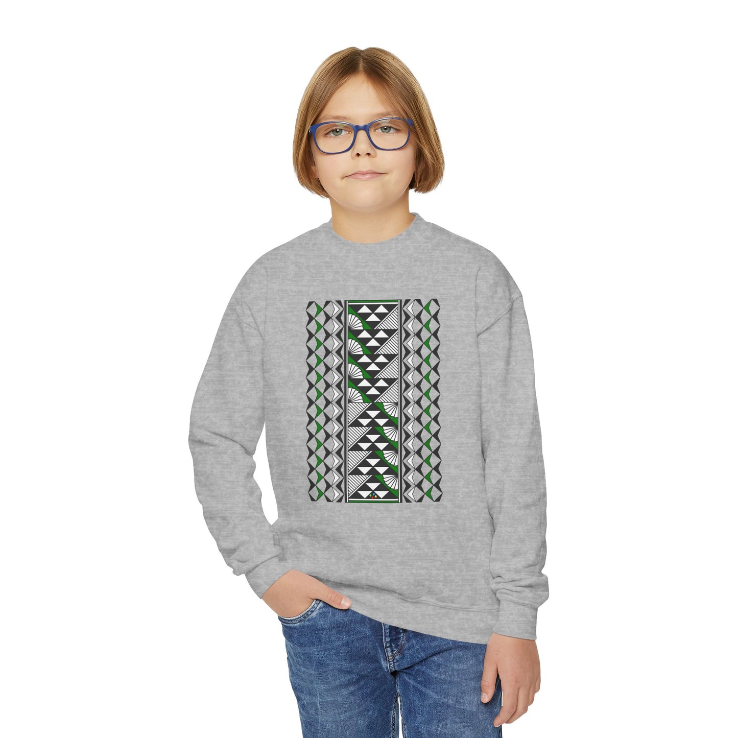 Rain and Sun in Green Youth Crewneck Sweatshirt