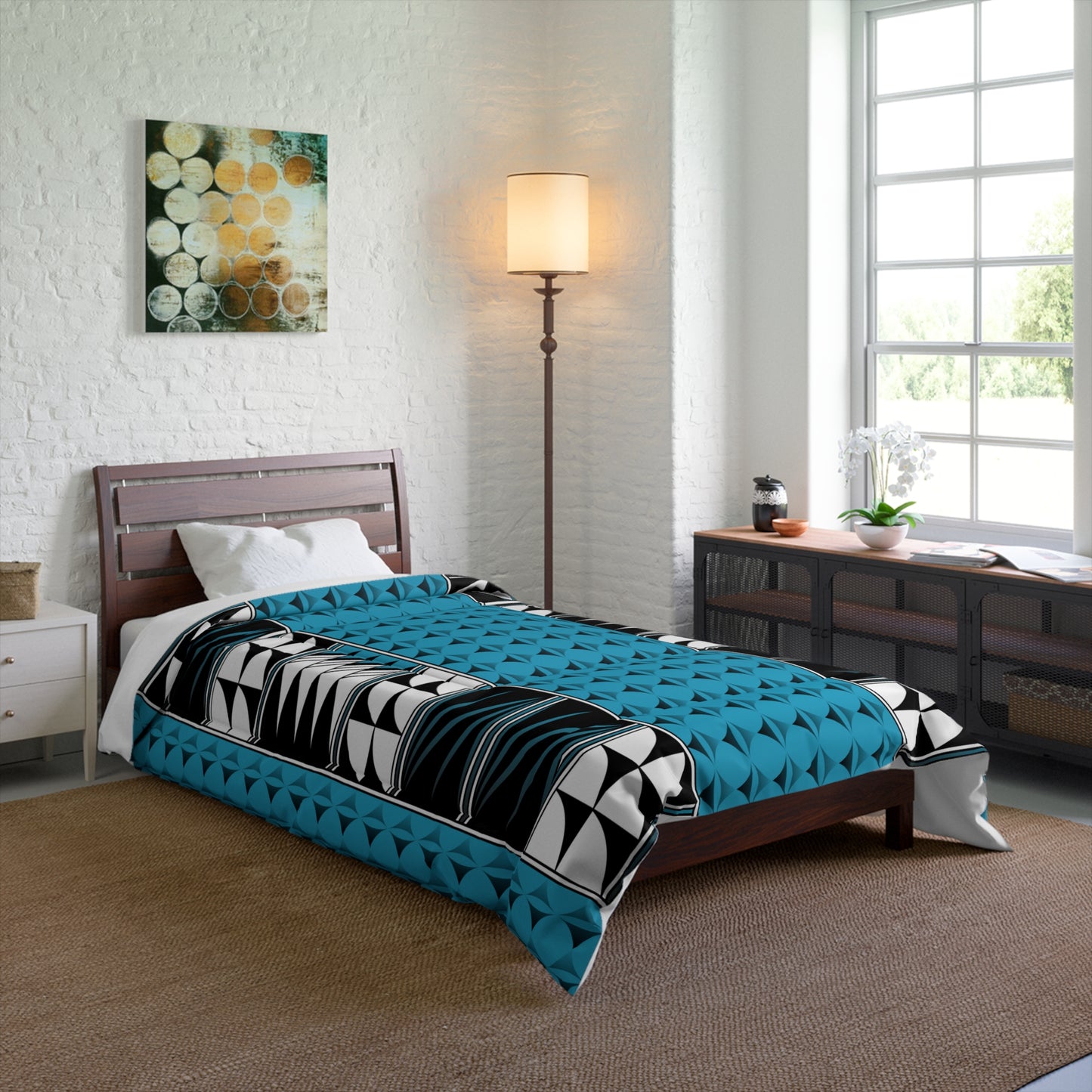 Southwest Feather Blessing on Turquoise Comforter