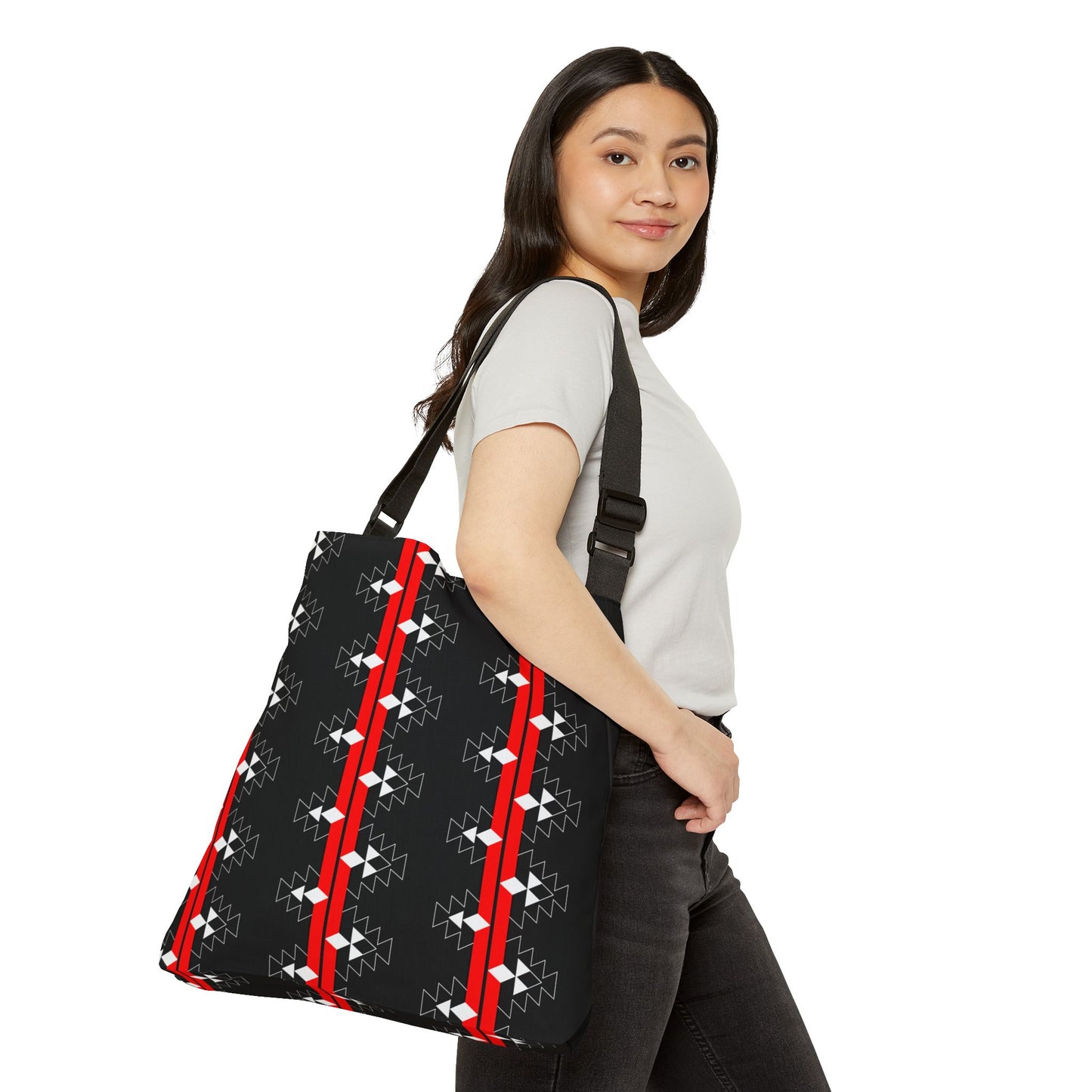 Native Stories in Red/Black Adjustable Tote Bag