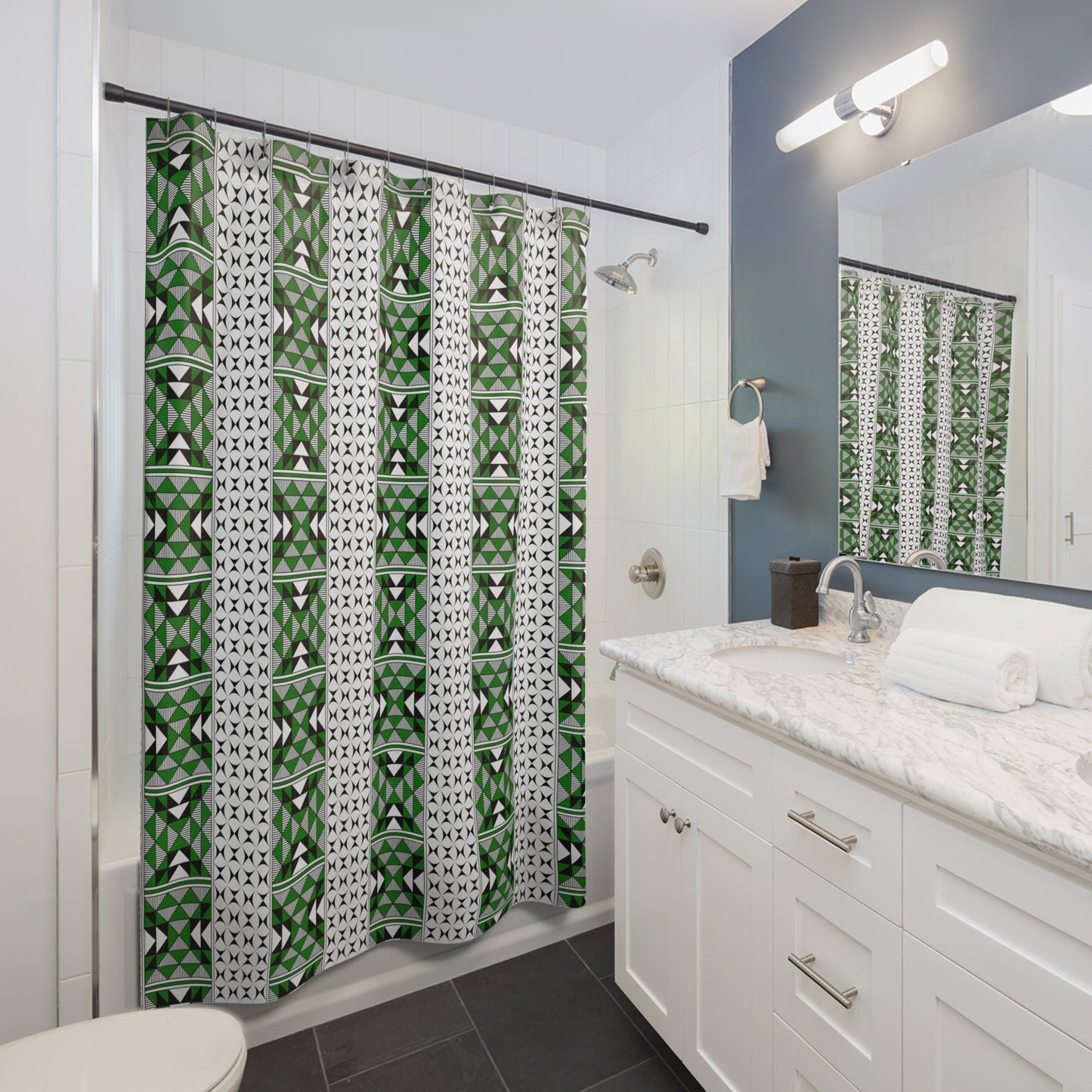 Southwest Mountains in Green Shower Curtains