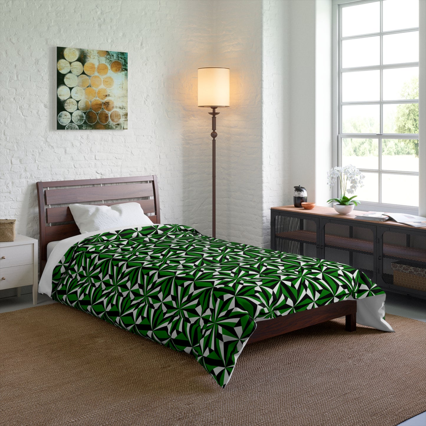 Southwest Desert Flower in Green Comforter