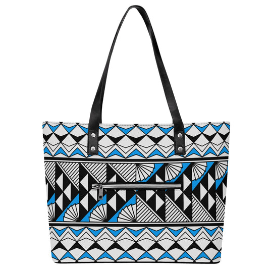Sun and Rain in Sky Blue Faux Leather Weekend Tote