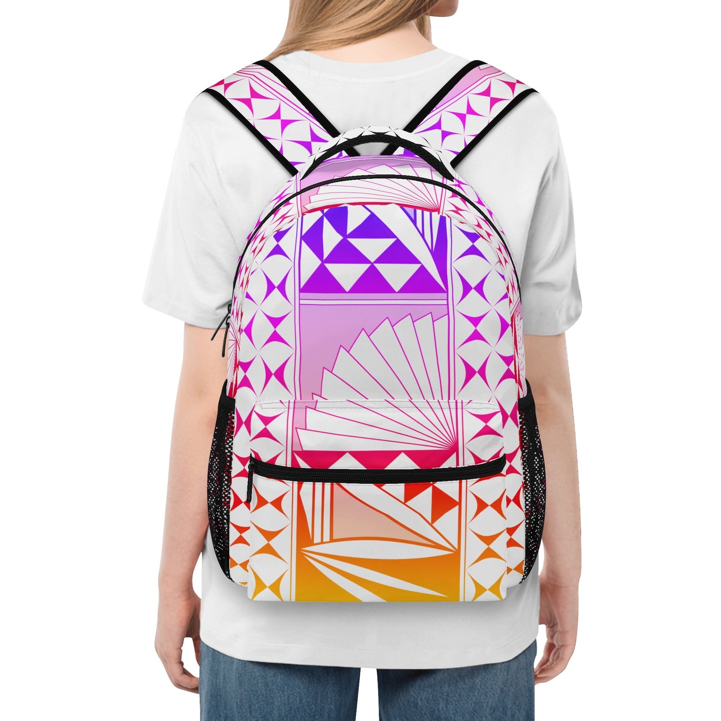 Rainbow Sunrise on White Backpack