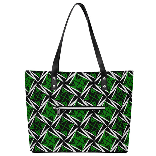 Sacred Winds in Green Faux Leather Tote