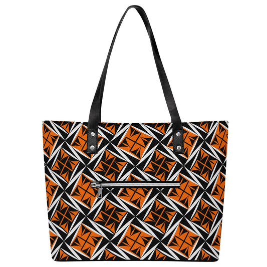 Sacred Winds in Orange Faux Leather Tote