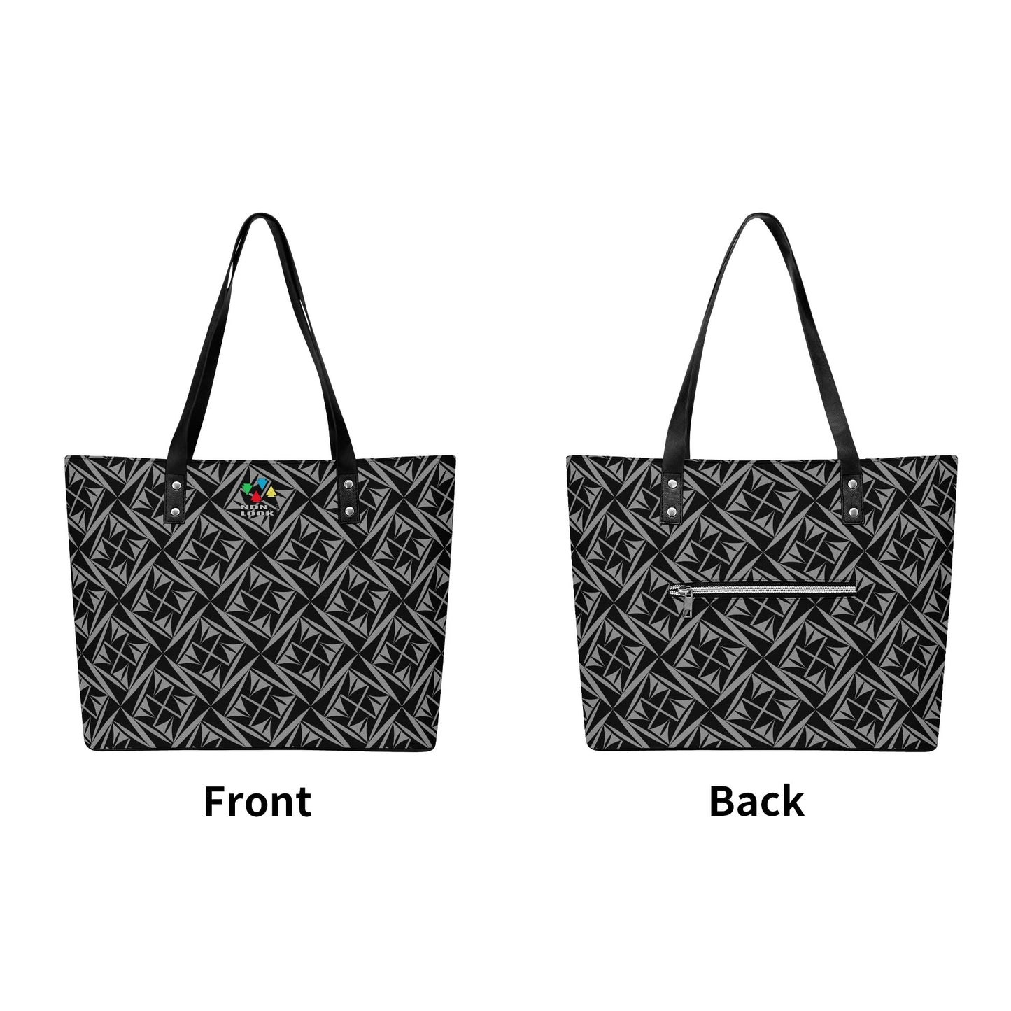 Sacred Winds in Charcoal Faux Leather Tote