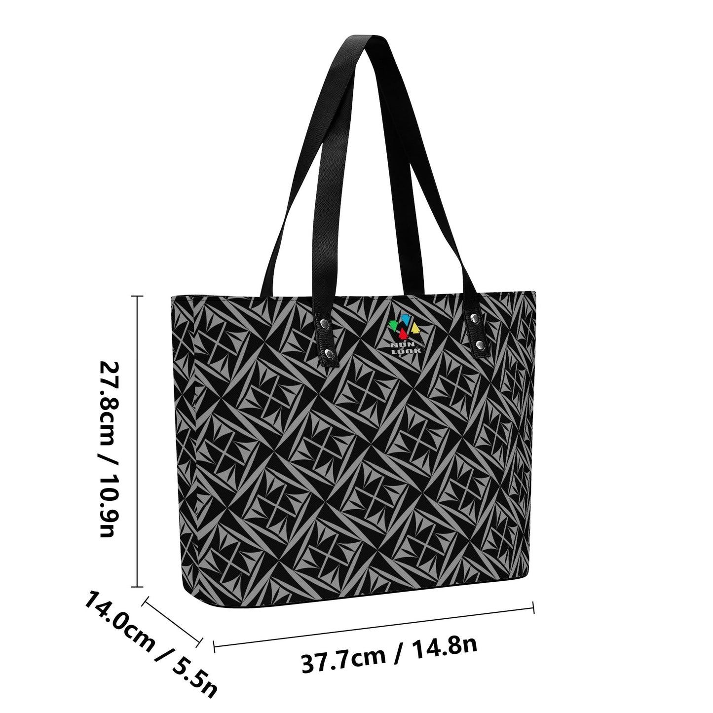 Sacred Winds in Charcoal Faux Leather Tote