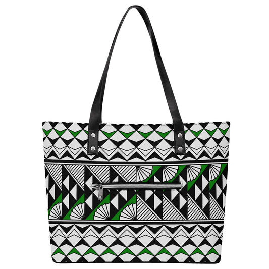 Sun and Rain in Green Faux Leather Tote