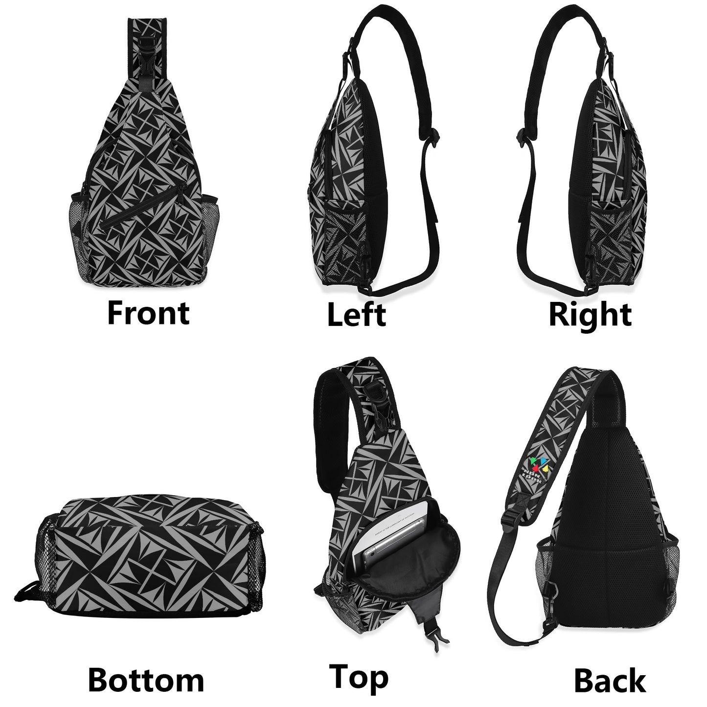 Sacred Winds in Charcoal Crossbody Bag