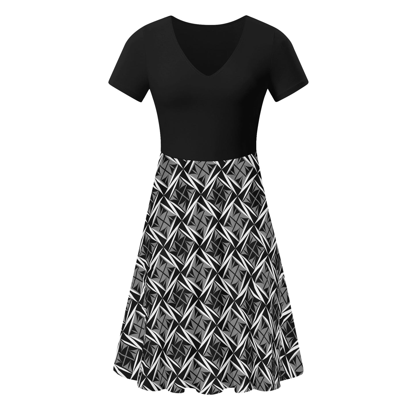 Sacred Winds in Gray - Black Top Summer Dress