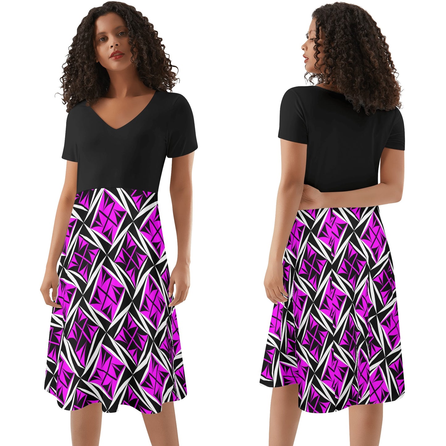 Sacred Winds in Pink 2 - Black Top Summer Dress