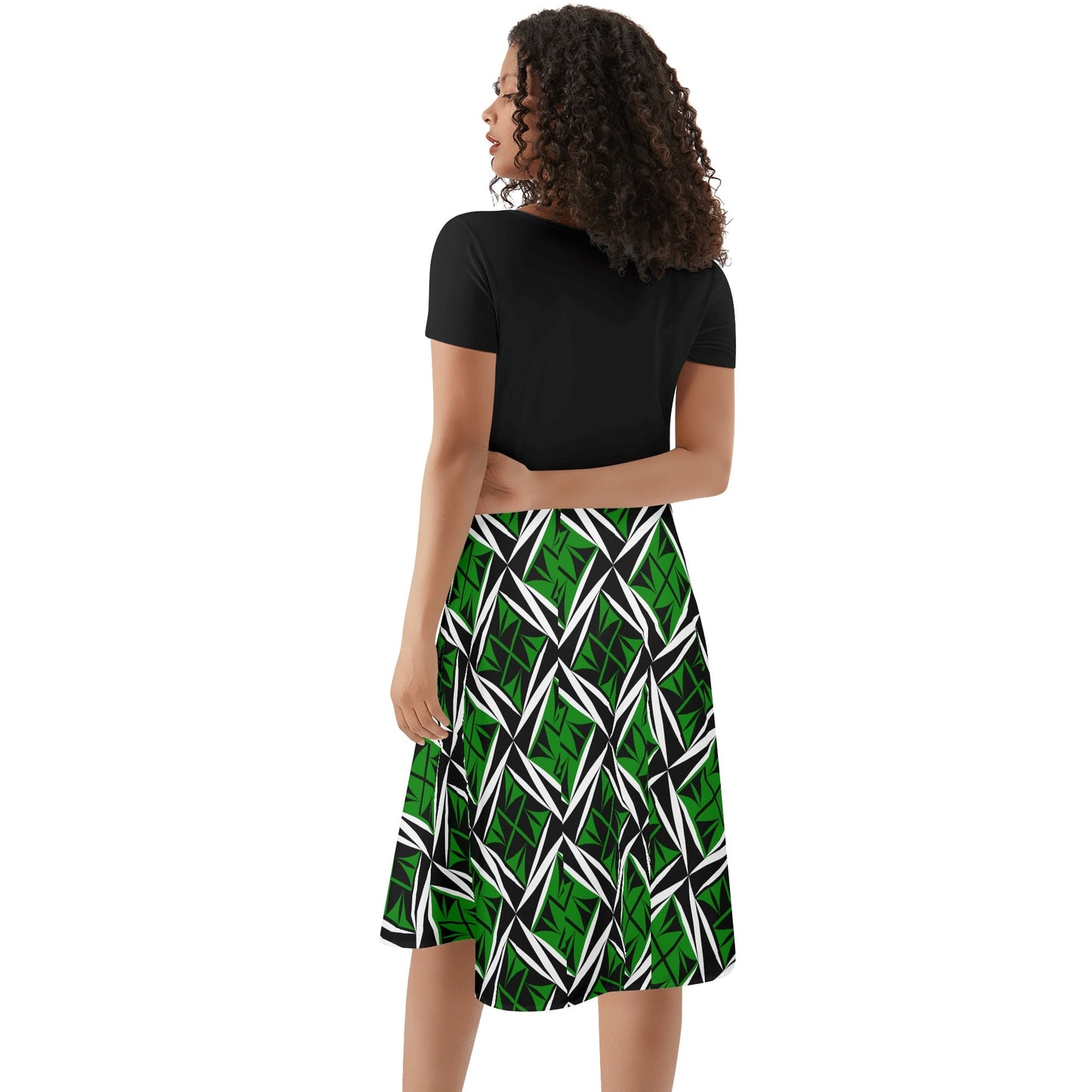 Sacred Winds in Green 2 - Black Top Summer Dress
